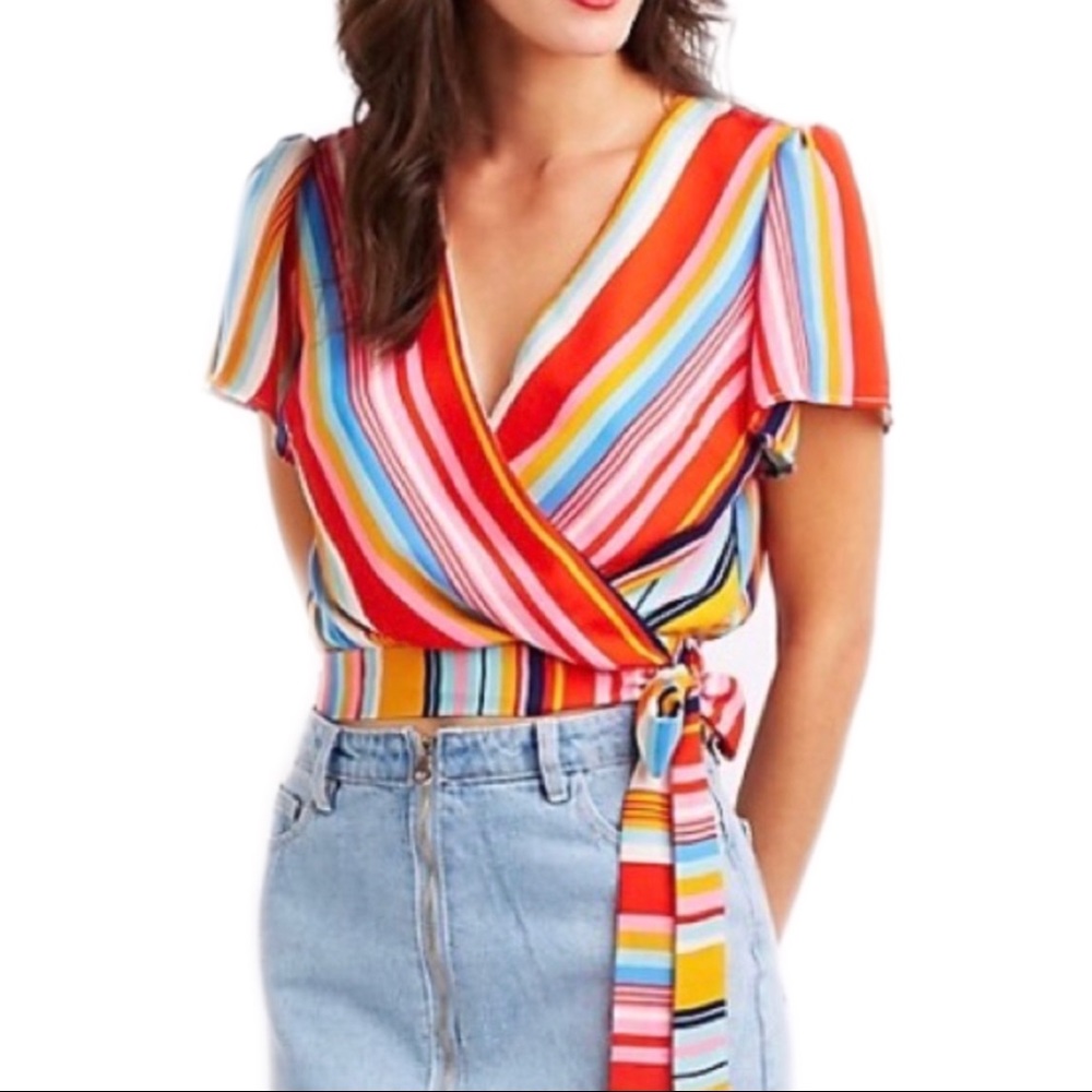 Charlotte Russe Colorful Stripe Tie Shirt